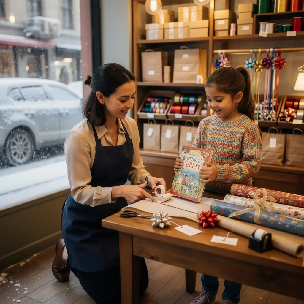 Eine offene Seite eines Geschenkbuchs, die eine zauberhafte Illustration für einen besonderen Anlass zeigt.